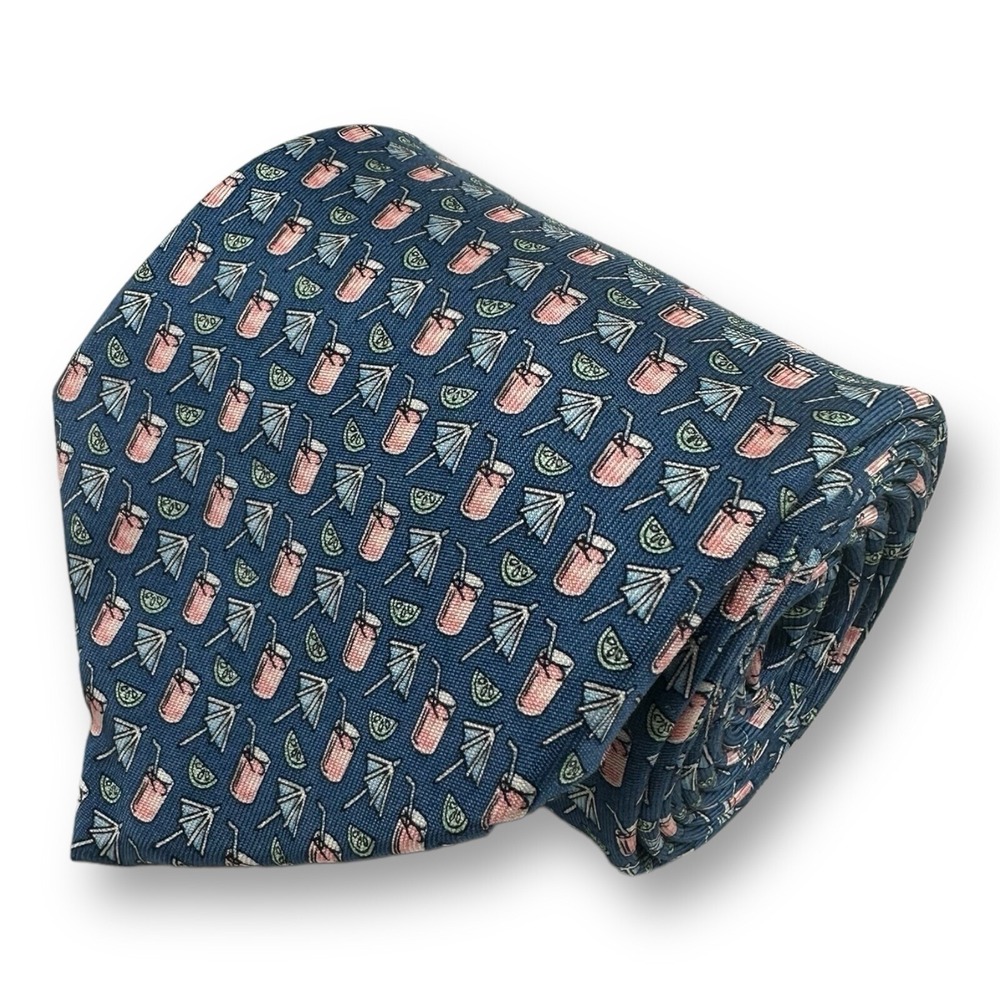 Vineyard Vines Mens Blue Martini Lime Drink Silk Tie 4 Inch Width Tropical Drink